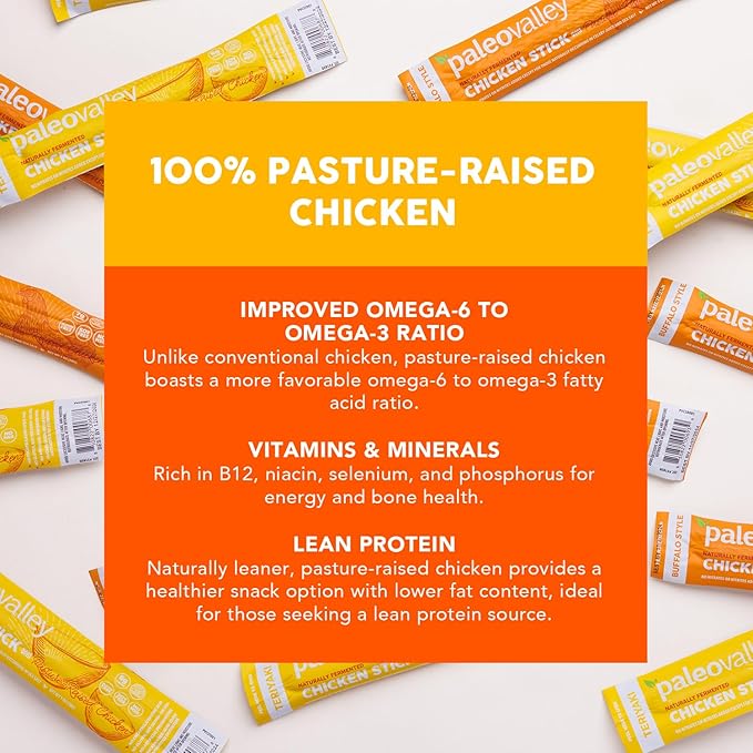Paleovalley Pasture-Raised Chicken Sticks – 10 Pack – 7g Protein per Stick – Keto-Friendly Paleo Gluten-Free Nitrate-Free – On-the-Go Snack (10 Pack Buffalo)