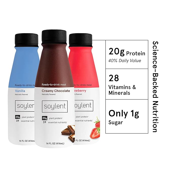 Soylent Complete Nutrition Gluten-Free Vegan Protein Meal Replacement Shake Neapolitan Variety Pack 14 Oz 12 Pack