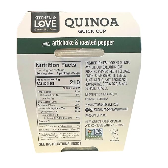 Kitchen &amp Love Artichoke &amp Roasted Peppers Quinoa Quick Meal 6-Pack | Vegan Gluten-Free Ready-to-Eat No Refrigeration Required