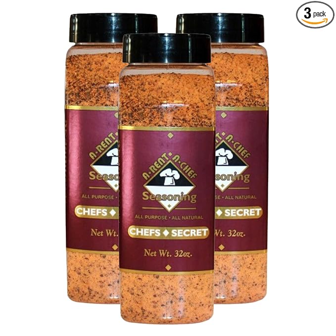 A-Rent-A-Chef All Natural All Purpose Chef's Secret Seasoning - Gluten Free - MSG Free - 32 oz. - 3 Pack - Made in the USA - Proudly Made in Nebraska
