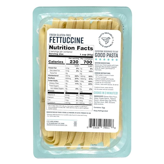 Gluten-Free Pasta Fettuccine Fresh Brown Rice Noodles Cook in Just 3 Minutes by Taste Republic Frozen 9oz (6 pack)