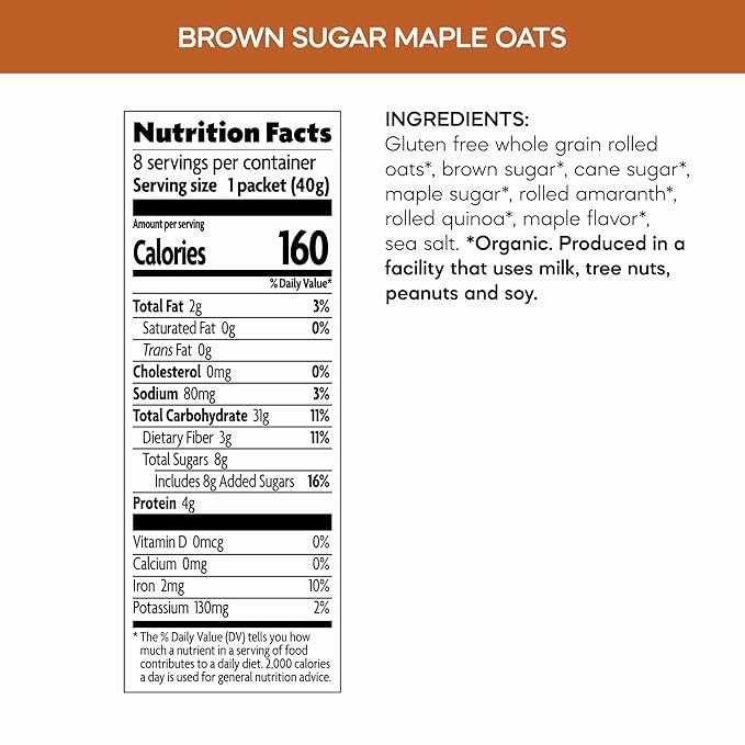 Nature's Path Organic Brown Sugar Maple Instant Oatmeal 11.3 oz (Pack of 6) Gluten Free Non-GMO