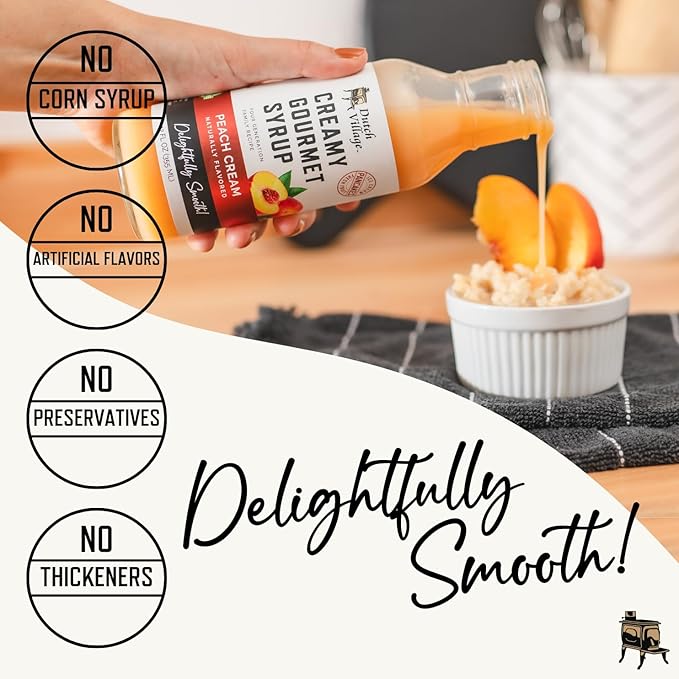 Creamy Gourmet Breakfast &amp Dessert Syrup | Organic Ingredients - Clean Label | No Preservatives Artificial Flavors or Corn Syrup | Gluten-Free | Dutch Village Salted Caramel &amp Peach Cream 12