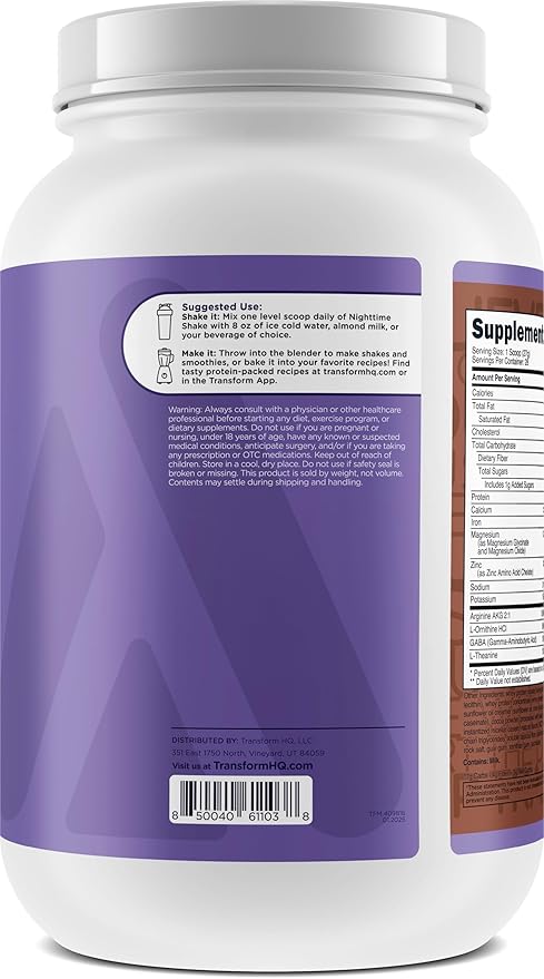 TransformHQ Nighttime Shake Sleep + Protein Blend 28 Servings Chocolate Mousse Flavor