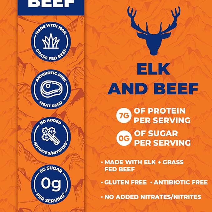 Apex Wild Game Gluten Free Keto Paleo Grass Fed Beef Zero Sugar Jerky Meat Snack Stick 1oz 12-Pack Elk