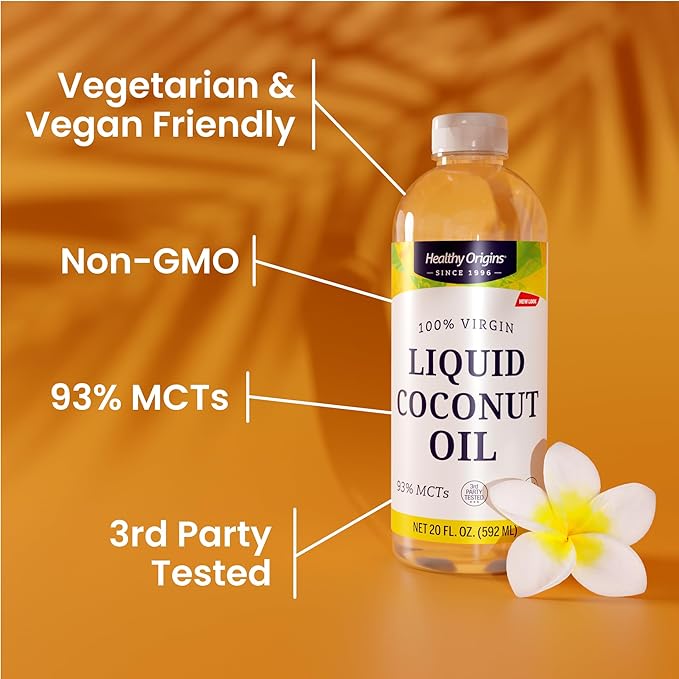 Healthy Origins Coconut Oil Liquid (100% Virgin) - Virgin Unrefined Cold-Pressed Liquid Coconut Oil - 93% MCTs - Centrifuge Extracted Coconut Oil - 20 fl Oz