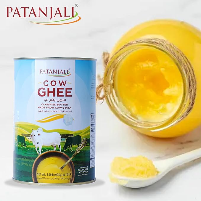 Patanjali Grass Fed Cow Ghee 1Lt- Energy Infused Low in Lactose Low in Casein Non-GMO Vegetarian Gluten free Keto and Paleo friendly.