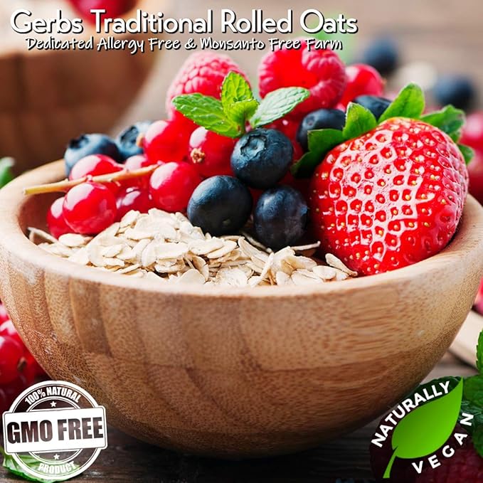 Gerbs Gluten-Free Traditional Rolled Oats 4 lbs. | Premium Grade Resealable Bag | Hearty Texture Ideal for Baking &amp Breakfast | Top 14 Allergen-Free