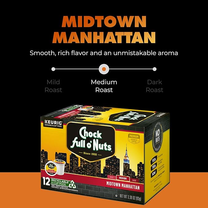 Chock Full o' Nuts Variety Pack Keurig K-Cup Pods for Keurig Brewers – Premium Arabica Mild Medium and Dark Roast – Single Serve – 4 Packs of 12 K-Cup Pods