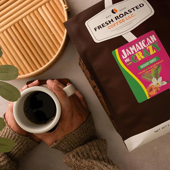 Fresh Roasted Coffee Jamaican Me Crazy Flavored Coffee 5 lb (80 oz) Medium Roast Kosher Ground