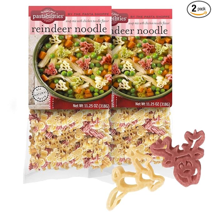 Pastabilities Fun Shaped Pasta for Kids - Reindeer Shaped with Mix - Animal Holiday Theme Non-GMO Natural Wheat Pasta All-Natural Kosher Certified Made in the USA (2 Pack11.25 Oz)