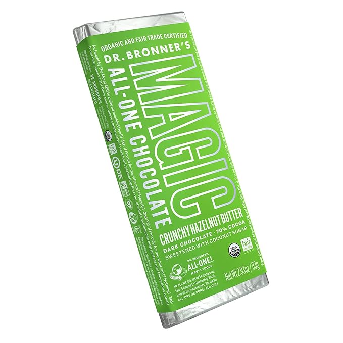 Dr. Bronner's - Magic All-One Chocolate Crunchy Hazelnut Butter Bar—Certified Organic &amp Fair Trade 70% Cocoa Vegan Kosher No Added Salt Coconut-Sugar Sweetened &amp Perfectly Balanced | 6 Co