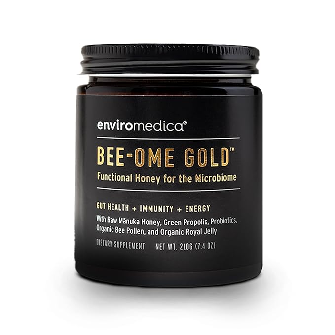 Bee-Ome Gold by Enviromedica - Unpasteurized Raw Manuka Honey with Probiotics Royal Jelly Bee Pollen &amp Propolis Functional Superfood Honey 7.4oz