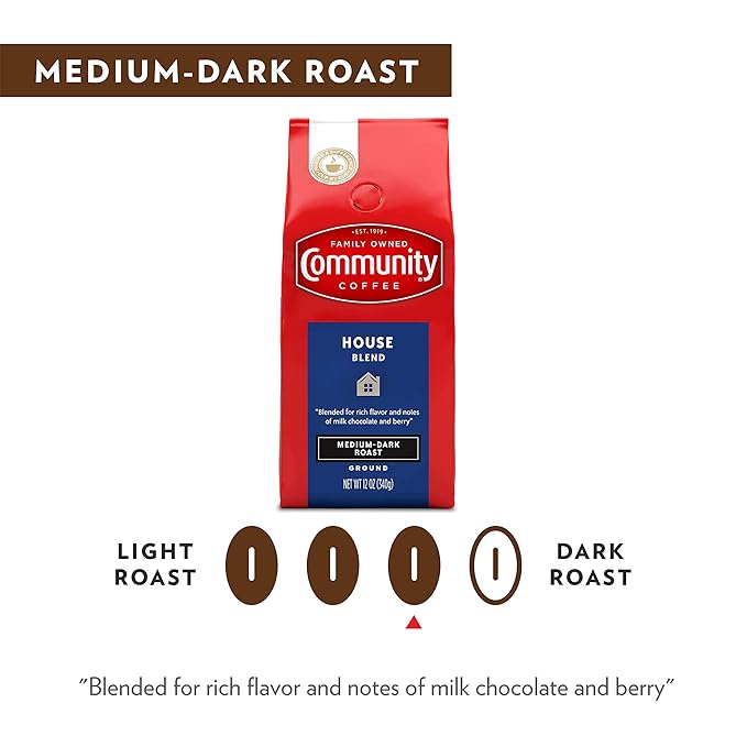 Community Coffee House Blend 72 Ounces Ground Coffee Medium Dark Roast 12 Ounce Bag (Pack of 6)