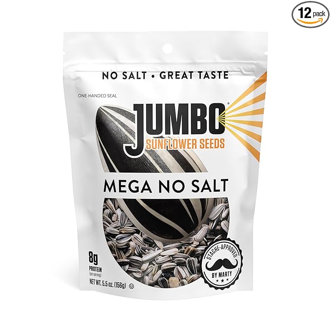JUMBO SUNFLOWER SEEDS Mega No Salt 5.5-Ounce (Pack of 12)