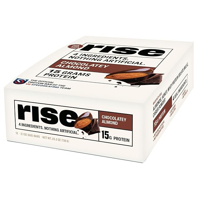 Rise Whey Protein Bars - Chocolatey Almond | Breakfast &amp Protein Snack (12 Pack)