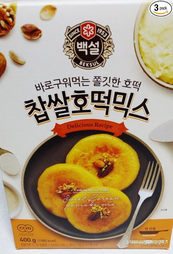 Beksul Korean Sweet Pancake Mix Hotteok (14.10 oz) (Sweet Pancake with Green Bean 3 packs)