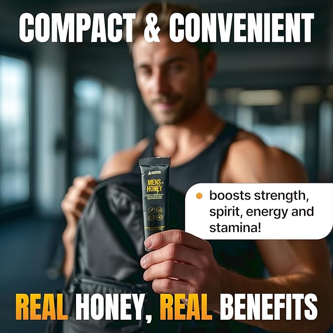 Royal Jelly Honey for Men - Extra Strength Quality Improved Formula Herbal Superfood Mix - Raw &amp Natural Energy &amp Power Supplement No Added Sugar - 24 Individual Packets 10g