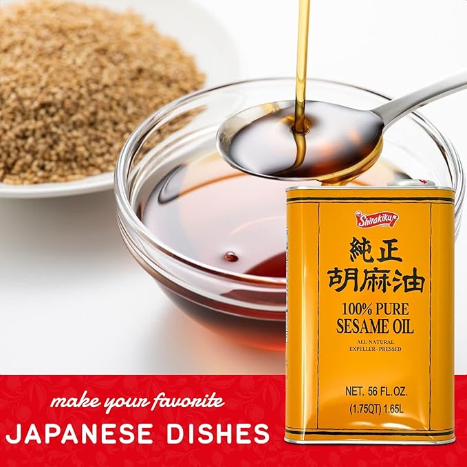 Shirakiku Pure Japanese Sesame Seed Oil - Premium Low Carb Expeller Pressed and Rich Flavor Natural Sesame Seed Oil - Perfect for Authentic Oriental Asian Cuisine (Toasted) - 56 Fl Oz