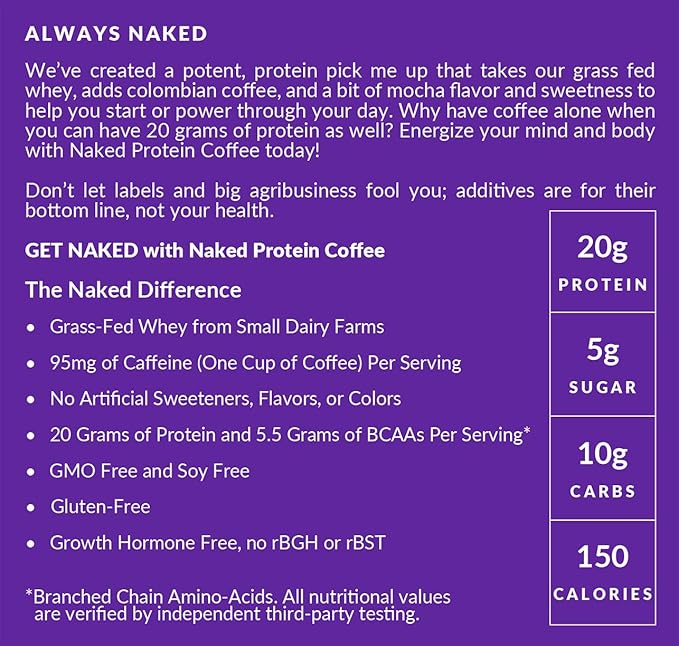NAKED Mocha Latte Protein Coffee - Premium Colombian Iced Coffee Protein Shake Drink Delicious Keto Friendly and Gluten Free 17 Servings