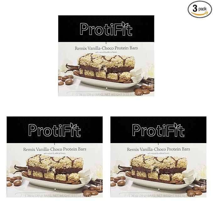 PROTIFIT - Low Calorie Remix Vanilla-Choco Protein Bar 3 Pack High Protein 15g Protein Low Carb Low Sugar Ideal Protein Compatible 7 Servings Per Box (3 Pack)