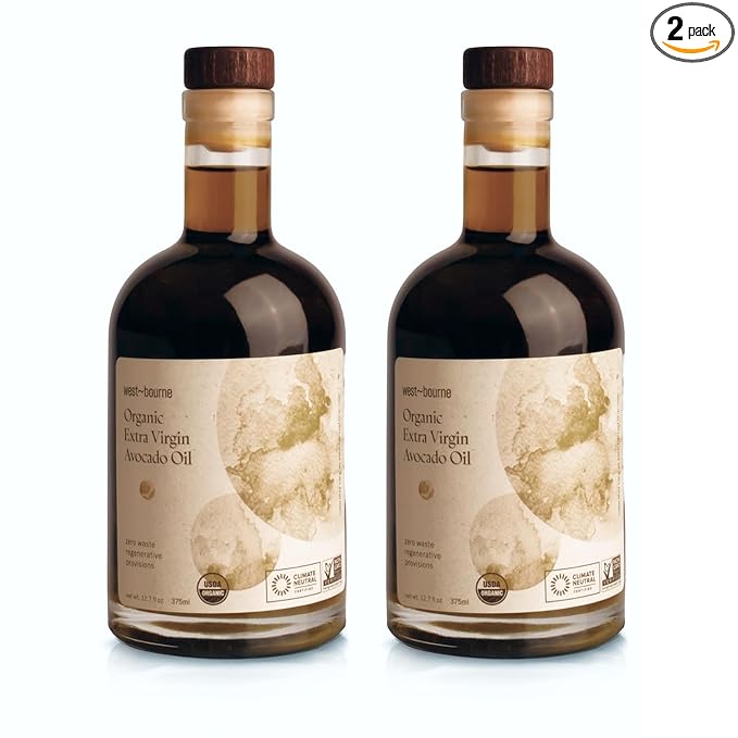 west~bourne Extra Virgin Avocado Oil in Glass Bottles (2 Pack 12.7 fl oz) – Cold Pressed Finishing Oil for Salads Roasts &amp More 100% Organic – Vegan Non-GMO Gluten-Free Paleo Friendly 375 m