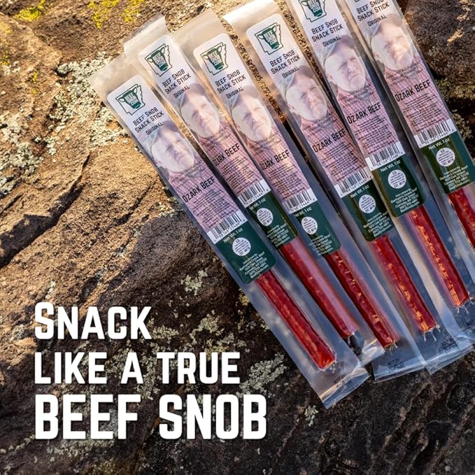 Beef Snob Snack Sticks - Original Flavor – High Protein Sugar-Free Keto &amp Gluten-Free Beef Jerky – 20 Count 1 oz Each – Healthy On-the-Go Meat Snack