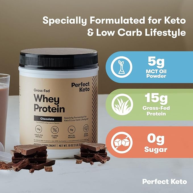 Perfect Keto Snack &amp Shake Bundle – Almond Butter Brownie Keto Bars (12 ct) + Grass-Fed Whey Protein Isolate Chocolate | Low Net Carbs No Added Sugar Gluten Free