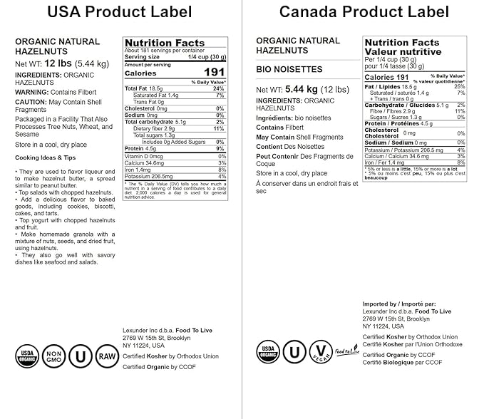Food to Live Organic Hazelnuts 12 Pounds – Non-GMO Raw Filberts Whole Shelled Unsalted Kosher Vegan Bulk. Crunchy Wholesome Snack. Great for Baking Trail Mixes