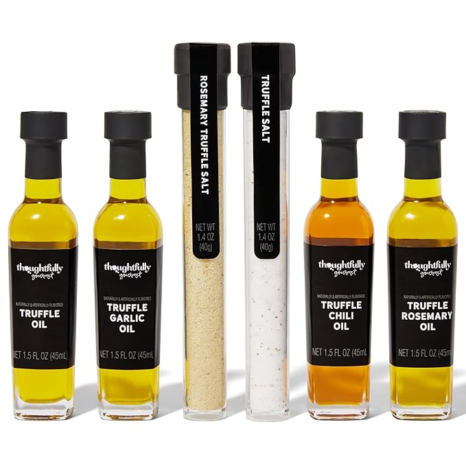 Thoughtfully Gourmet Truffle Salt &amp Olive Oil Gift Set Includes 4 Premium Extra Virgin Olive Oil 2 Truffle Salts with Real Truffles Set of 6