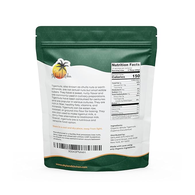 Skyland Kitchen Organic Whole Tigernuts Nut-Free Raw Snack Gluten-Free Vegan Paleo Friendly High Fiber Non-GMO 2 x 16oz(pack of 2)