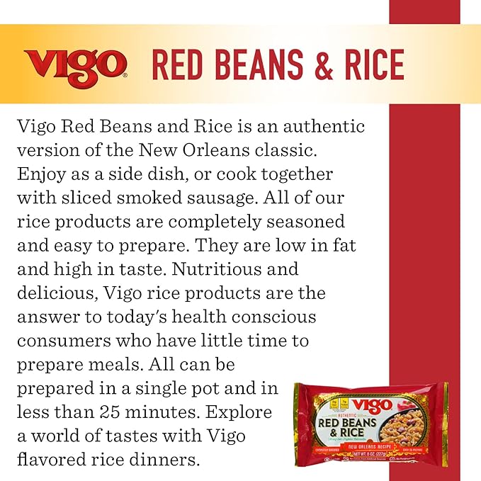 Vigo Authentic Red Beans &amp Rice Low Fat 8oz (Red Beans &amp Rice Pack of 12)