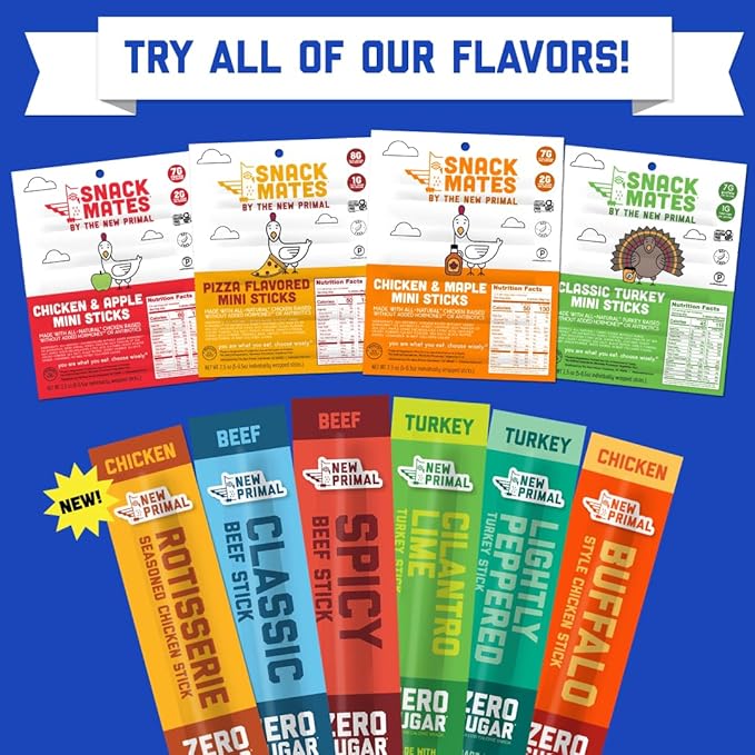 New Primal Meat Sticks Sampler Grass Fed Beef All Natural Chicken Keto Gluten Free Healthy Snacks for Adults Sugar Free Low Carb High Protein Snack Jerky Gift Basket Paleo Whole30 Variety Pack