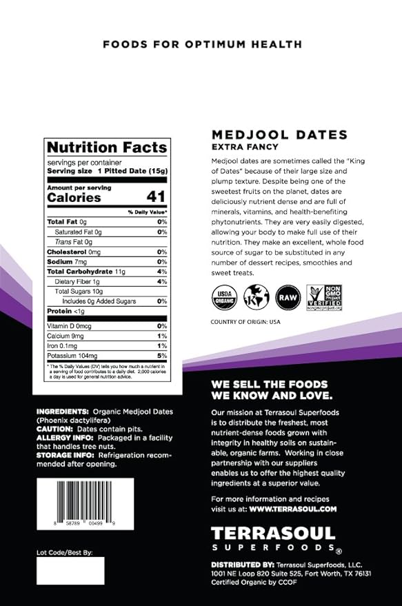 Terrasoul Superfoods Organic Medjool Dates 6 Lbs - Soft Chewy Texture | Sweet Caramel Flavor | Farm Fresh