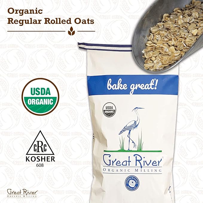 Great River Organic Milling Oatmeal Regular Rolled Oats Organic 50-Pounds (Pack of 1)