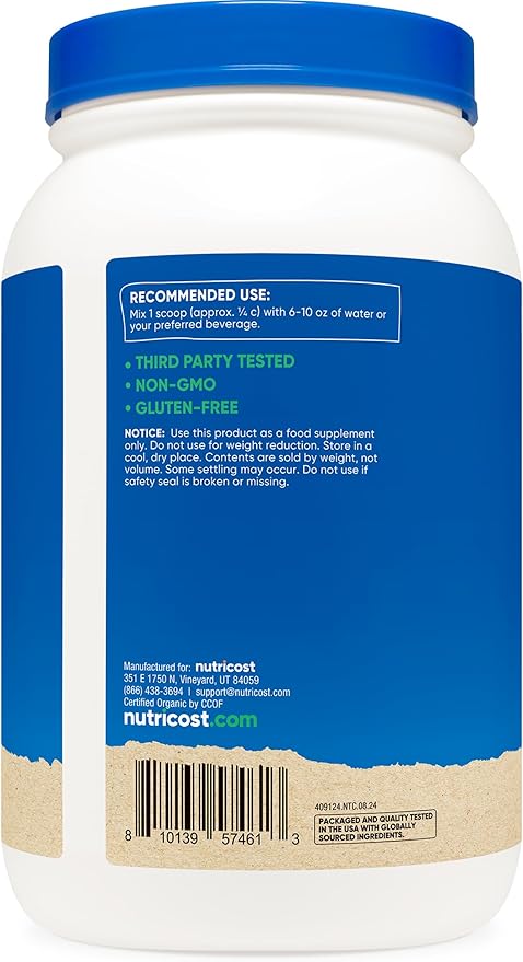 Nutricost Organic Pea Protein Powder (3 LBS) Unflavored - Certified USDA Organic Protein from Plants Vegetarian Friendly Gluten Free Non-GMO