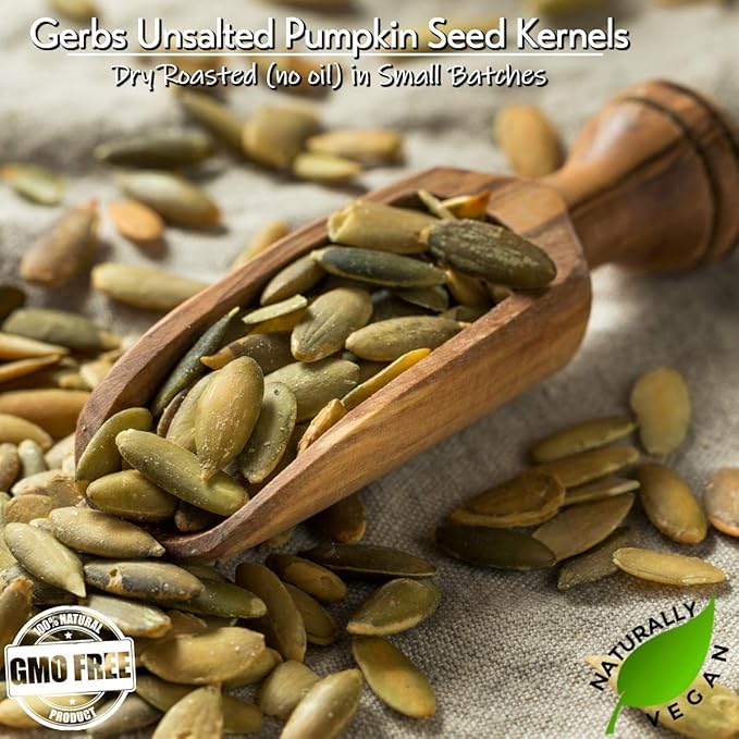 GERBS Unsalted Pumpkin Seed Kernels 2 LBS|Top 14 Allergy Free Food |Use in salads yogurt bake oatmeal trail mix|Grown in Canada packed in US