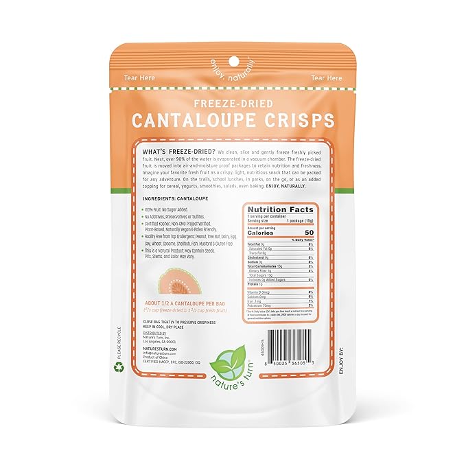 Nature's Turn Freeze-Dried Fruit Snacks Cantaloupe and Pear Crisps Pack of 24 (0.53 oz Each)
