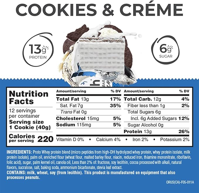 Power Crunch Protein Bars High Protein Snacks with Delicious Taste Cookies and Crème 1.4 Ounce (12 Count)