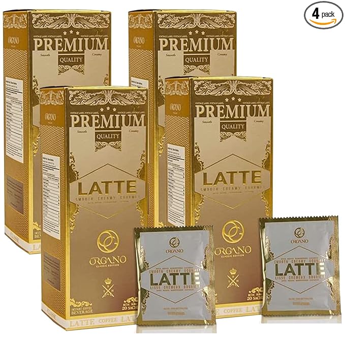 4 Boxes ORGANO Gourmet Cafe Latte100% Certified Ganoderma Lucidum (80 Sachets)