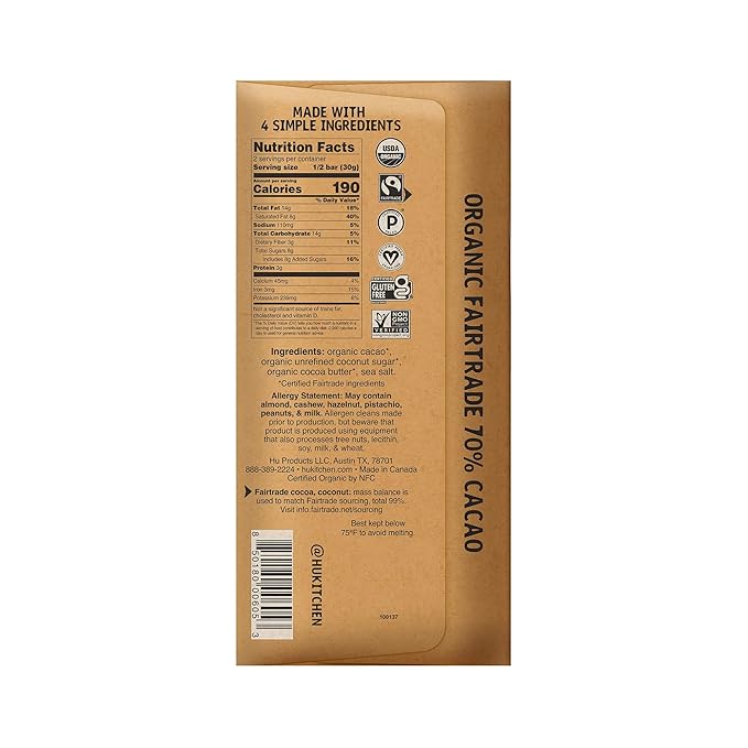 Hu Chocolate Bars | 12 Pack Salty Chocolate | Natural Organic Vegan Gluten Free Paleo Non GMO Fair Trade Dark Chocolate | 2.1oz Each