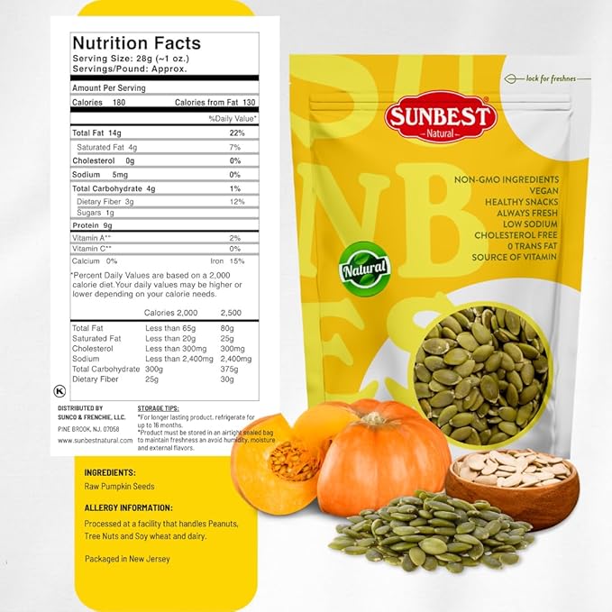Sunbest Natural Raw Pumpkin Seeds 3 lbs – Unsalted &amp Shelled – Whole Pepitas Pumpkin Seeds to Eat – Great for Snacking Baking &amp Topping – Rich in Essential Fatty Acids Iron &amp Protein (