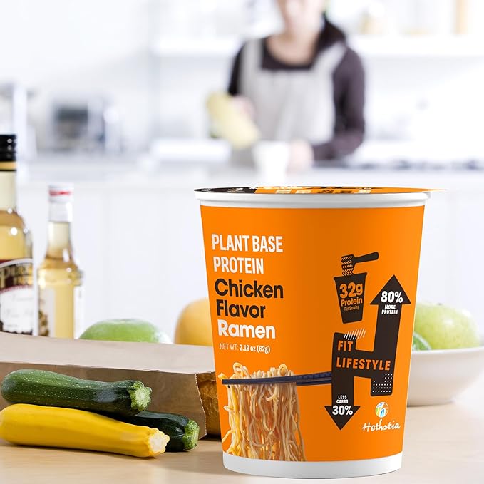 Hethstia Protein Ramen Chicken Flavor Pre-Packaged Ramen Soup Cup 6-Pack Instant High-Protein Noodles with 32g Plant Protein Vegan Low Fat Air-Dried Non-GMO Healthy Quick Meal