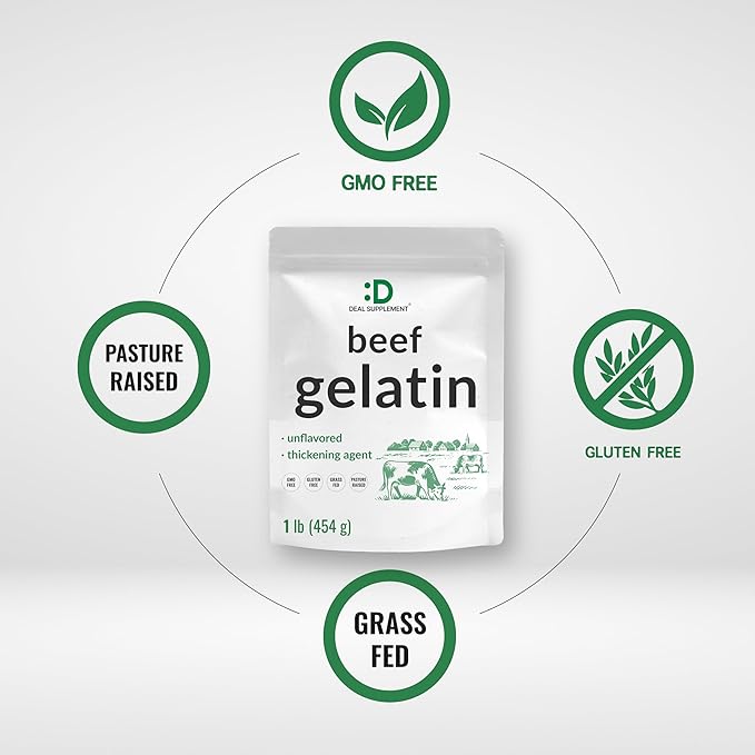 Unflavored Beef Gelatin Powder 1lb – Grass Fed &amp Pasture Raised Bovine – Natural Thickener &amp Stabilizer for Cooking &amp Baking – High Collagen Protein Source – Non-GMO Keto Friendly
