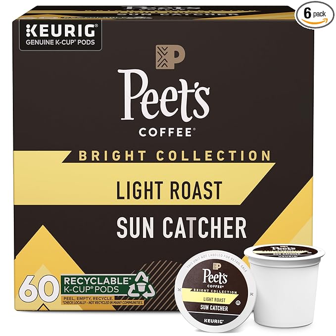 Peet's Coffee Light Roast Keurig K-Cup Pods 100% Arabica Coffee - Sun Catcher 60 Count (6 Boxes of 10 Pods)