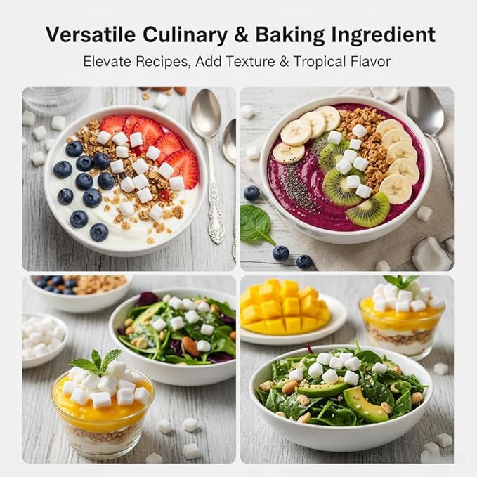 1.1 Ib Freeze-Dried Coconut Chunks Unsweetened Dehydrated Coconut Flakes 500g Plant-Based Snack for Breakfast Desserts Smoothies