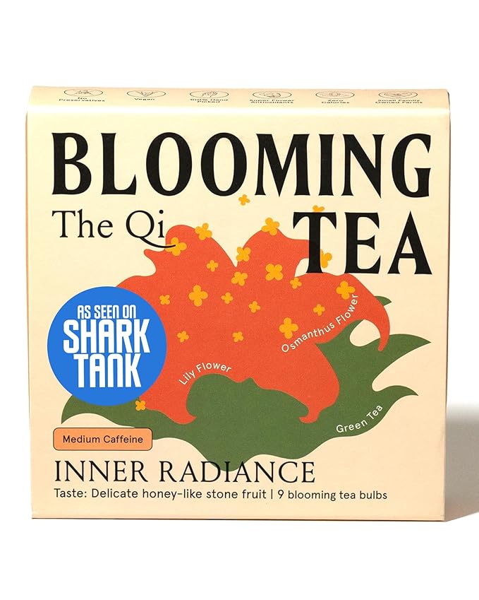 The-Qi Inner Radiance Osmanthus &amp Lily Blooming Flower w/Green Tea – 9 Pcs Handpicked All Natural Blooming Flower Tea – The Qi Gift Set for Relaxation &amp Wellness – Makes 27 Cups