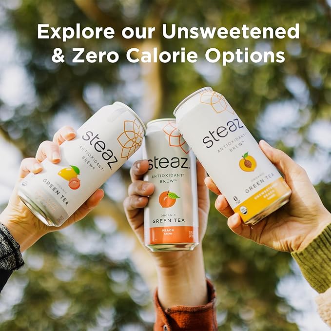 Steaz - Organic Green Tea - Mint (12 Pack) - Antioxidant Brew - 65mg Natural Caffeine 90 Calories Vitamin C - Cane Sugar Sweetened Iced Tea - Vegan Fair Trade - 12 Cans 16 fl oz (473mL)