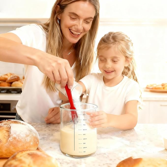 34oz Sourdough Starter Jar KitWide Mouth Sourdough Starter Container with Feeding Tracking Band Silicone Spatula&ampSourdough Starter Kit-Baking Supplies(2 pack). (Red)