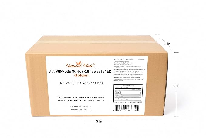 Monk Fruit Zero Calorie Sweetener (2x Sugar Sweet Golden) 5kg/11Lbs- Granular Powder Blended with Erythritol - Sweet Natural Alternative to Xylitol and Stevia - Sugar Replacement for Keto Paleo Lo